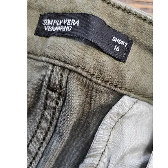Simply Vera Wang Mid Rise Shorts Denim Bottoms Womens Plus Size 16 Olive Green - Picture 4 of 8